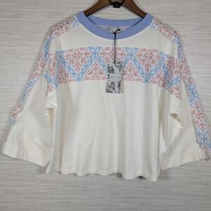 Sage & Fig Patchwork Pieced Patterned Cropped Oversized Top Medium Spring Vibes